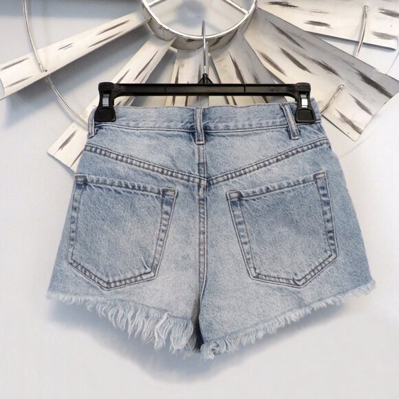Pacsun Vintage High Rise Distressed Fray Button Fly Jean Shorts Size 24 - Picture 2 of 4